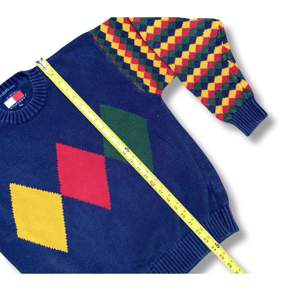VTG Tommy Hilfiger Sweatshirt Size Medium Argyle Multicolor Cotton Knit Sweater - Picture 7 of 7